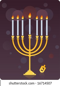 Menorah with dreidel spin