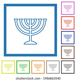 Menorah flat color icons in square frames on white background