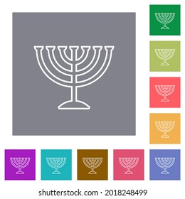 Menorah flat icons on simple color square backgrounds