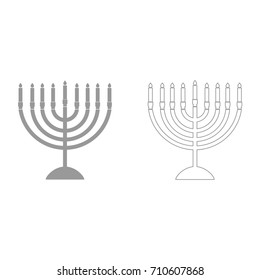 Menorah for Hanukkah grey set icon .