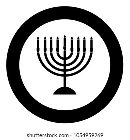 Menorah for Hanukkah icon black color in circle