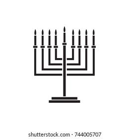 Menorah hanukkah icon. Jewish Holiday symbol menorah - light candelabra with candles silhouette isolated white background. Flat web sign, Israel Holiday symbol, vector concept logo, label illustration