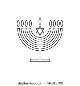 Menorah hanukkah icon. Jewish Holiday symbol menorah - light candelabra with candles silhouette isolated white background. Flat web sign, Israel Holiday symbol, vector concept logo, label illustration