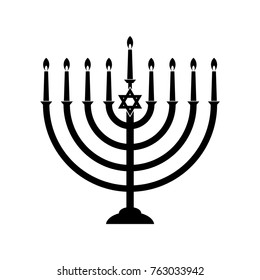 Menorah hanukkah icon. Jewish Holiday symbol menorah - light candelabra with candles silhouette isolated white background