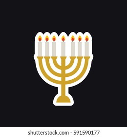 menorah for Hanukkah icon, sticker. vector illustration