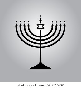 Menorah for Hanukkah,  illustration. Religion icon. Silhouette Flat style