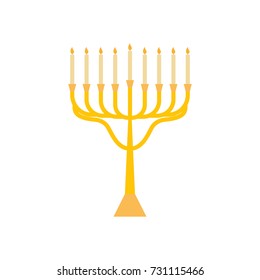 Menorah for Hanukkah isolated, flat religion candles icon. Vector illustration.