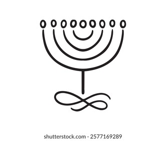 menorah Hanukkah shape Illustration doodle hand drawn icon. Outline drawing menorah Hanukkah line clipart symbol. Vector illustration