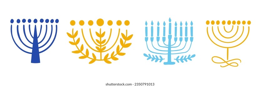 Menorah Hanukkah Shapes Set Illustration. Artistic Logo Icon Collection Isolated on White Background