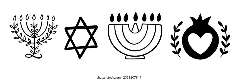 Menorah Hanukkah Shapes Set Illustration. Artistic Logo Icon Collection Isolated on White Background