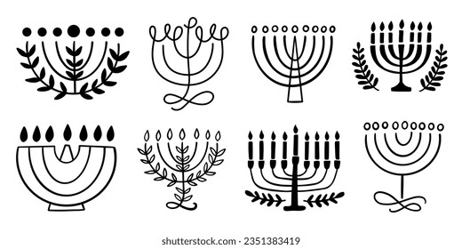 Menorah Hanukkah Shapes Set Illustration. Artistic Logo Icon Collection Isolated on White Background