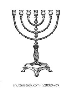 Menorah Drawing : Hanukkah Menorah One Line Drawing Royalty Free Vector