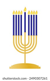 Menorah, Hebrew lampstand. Jewish holiday. Traditional hanukkah candlestick. Nine branched candelabrum.