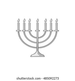 Menorah icon in black monochrome style isolated on white background. Religion symbol vector illustration