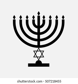 Menorah icon black with star of David on stick stand vector isolated