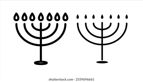 Menorah Icon collection in filled and stroke style.