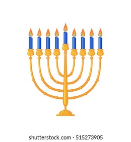 Menorah icon in flat style isolated on white background. Hanukkah traditional symbol. Vector illustration.