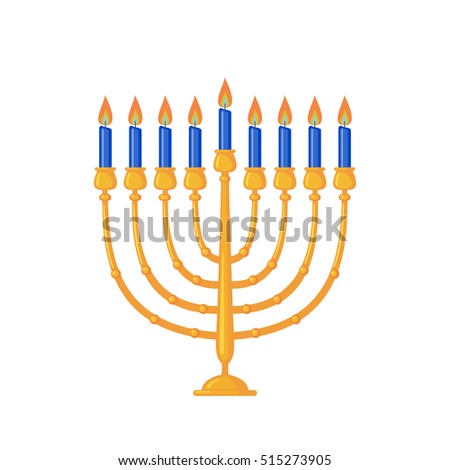 Menorah icon in flat style isolated on white background. Hanukkah traditional symbol. Vector illustration.
