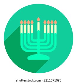 menorah. icon, logo in flat style square menorah. flat turquoise logo with a shadow. icon for hanukkah. web browser icon.