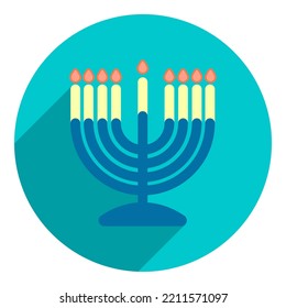 menorah. icon, logo in flat style menorah. flat blue with shadow logo. icon for hanukkah. web browser icon.