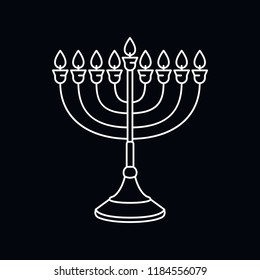 Menorah icon. Outline illustration of Menorah vector icon for web and advertising isolated on black background. Element of culture and traditions