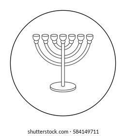Menorah icon in outline style isolated on white background. Religion symbol stock vector illustration.