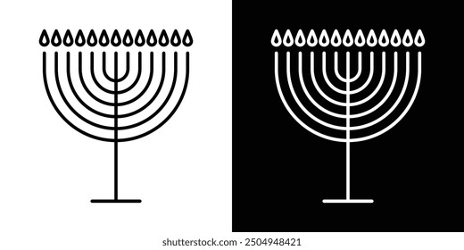 Menorah icon set in black and white stroke.