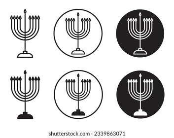 menorah icon set. Jewish Holiday sign. Menorah icon for Hanukkah vector symbol. Traditional jewish candle holders in black color.