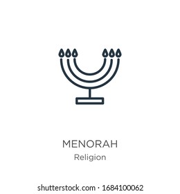 Menorah icon. Thin linear menorah outline icon isolated on white background from religion collection. Line vector sign, symbol for web and mobile