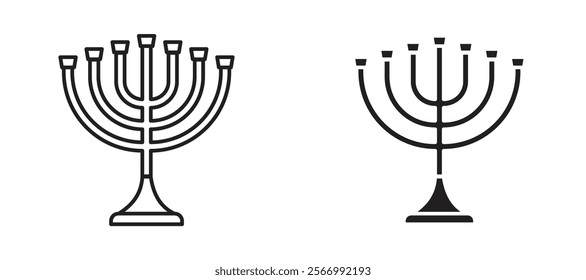 Menorah icons in outline and fill. vector illustration for ui.