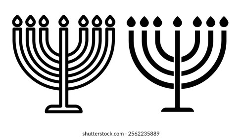 Menorah Icons pack in outlined and flat versions