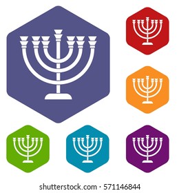 Menorah icons set rhombus in different colors isolated on white background