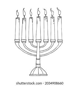 Menorah Tintenzeichnung. Candlestick, Vektorgrafik.