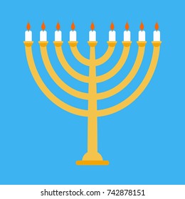 Menorah isolated for ewish holiday. Traditional religious candelabrum. Israel is celebration. Vector illustration
