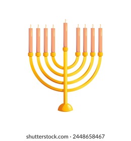 Menorah Isolated. Traditional Jewish Holiday Symbol. Vector Cartoon Illustration.
