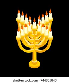 Menorah isometry for Jewish holiday. Traditional religious candelabrum. Israel is celebration. Vector illustration
