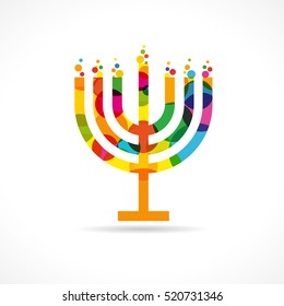 Menorah Israel candle colorful mosaic vector icon. Menorah emblem colored