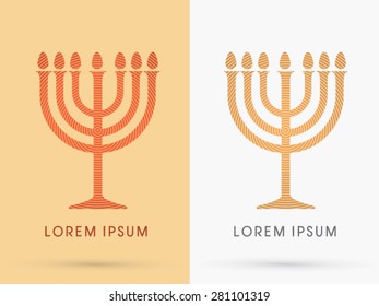 Menorah Israel Candle , Design Using Line Cycle, Graphic Vector.