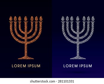 Menorah Israel candle , design using gold and silver square, graphic vector.