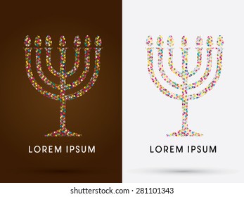 Menorah Israel candle , design using colorful mosaic, graphic vector.