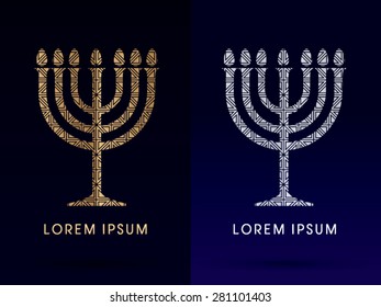 Menorah Israel candle , design using gold and silver geometric shape, graphic vector.