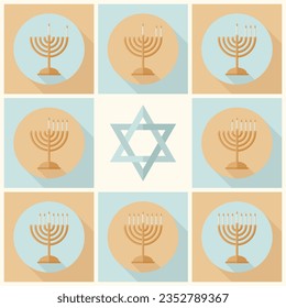 Menorah lighting. Illustration for Hanukkah. Can be used for card or advent calendar