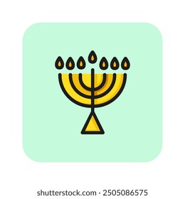 Menorah line icon. Candle holder, candlelight, Hanukkah. Israel concept. Vector illustration can be used for topics like Israel culture, religion, Judaism