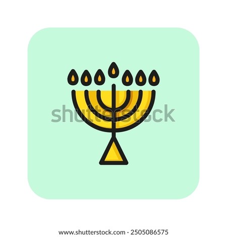 Menorah line icon. Candle holder, candlelight, Hanukkah. Israel concept. Vector illustration can be used for topics like Israel culture, religion, Judaism