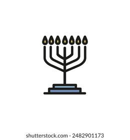 Menorah line icon. Candles, jewish candelabrum, Hanukkah. Religion concept. Can be used for topics like hanuka, celebration, Judaism