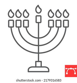 Menorah Linie Symbol, hanukkah und candlestick, hanukkah menorah Vektorsymbol, Vektorgrafiken, bearbeitbare Strich Umriss-Zeichen, eps10.