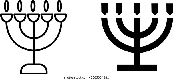 "Menorah Line Icons: Cultural Vector Set for Jewish Traditions and Holiday Designs"