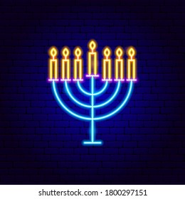 Menorah Neon Unterschreiben. Vektorgrafik der jüdischen Werbung.