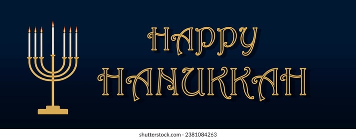 
Menorah on a blue background and Happy Hanukkah inscription, creative gold color background for Hanukkah Jewish holiday