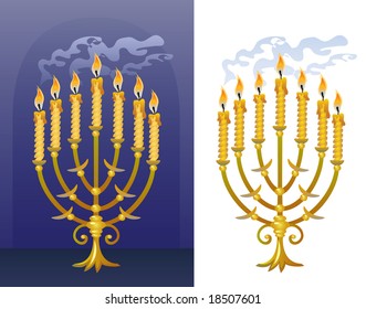 Menorah on blue and white background